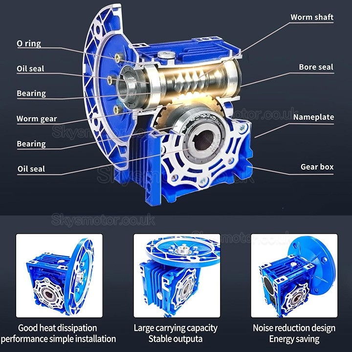 RV040 71B14/71B5 Round Worm Gear Reducer Gearbox Ratio 5:1 10:1 20:1 30:1 40:1 Input 14mm 